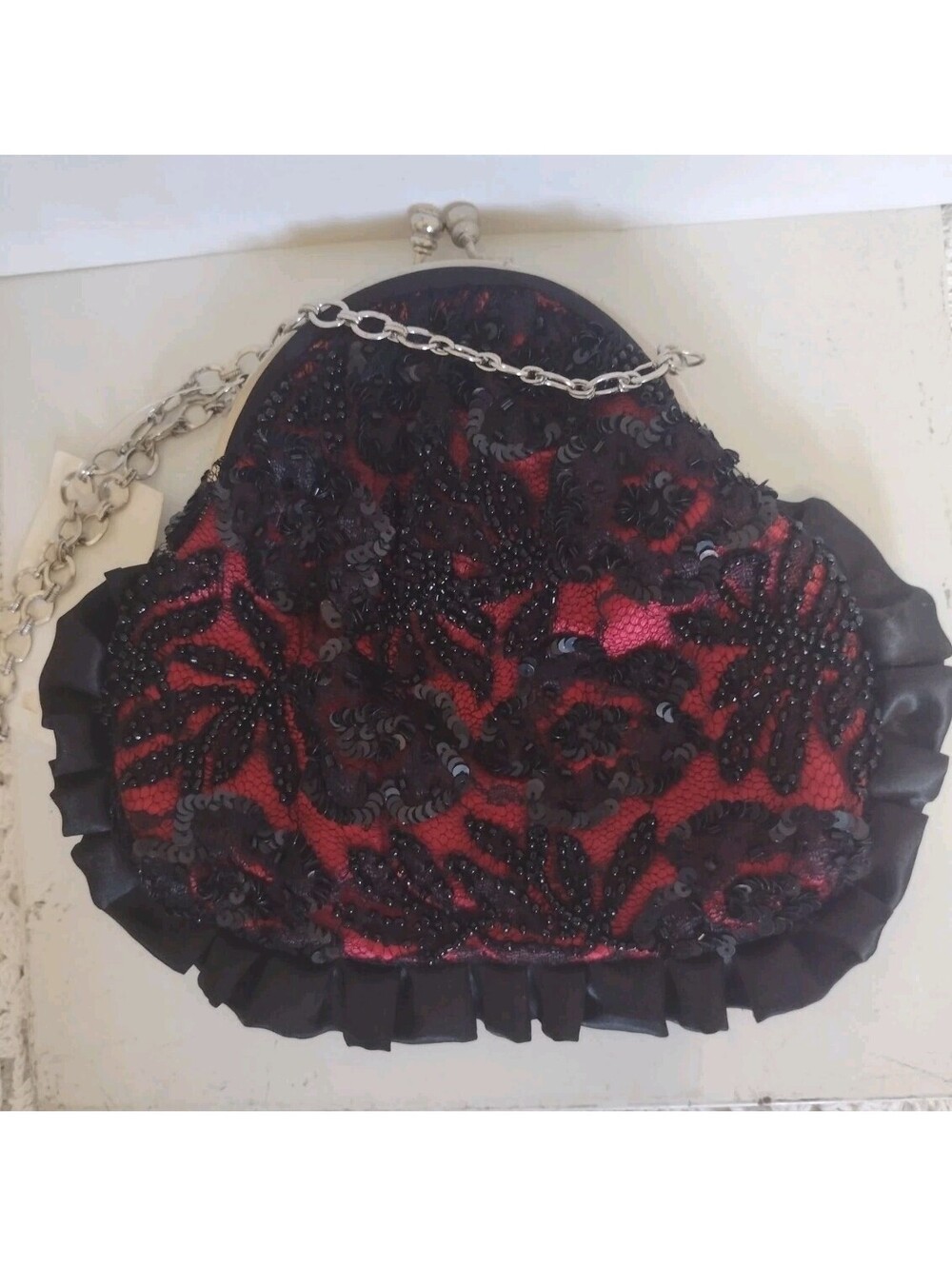 Vintage Y2K Arden B Mini Clutch Bag Romantic Goth Red Black Beaded Lace
